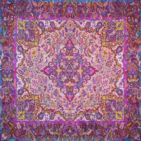 رومیزی ترمه طرح سپهسالار - مربع 100×100 سانتی متر - رنگ کرم کم رنگ تار مشکی