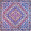 رومیزی ترمه طرح هفت خوان - مربع ‍۱۰۰×۱۰۰ سانتی متر - رنگ سبزآبی تار مشکی