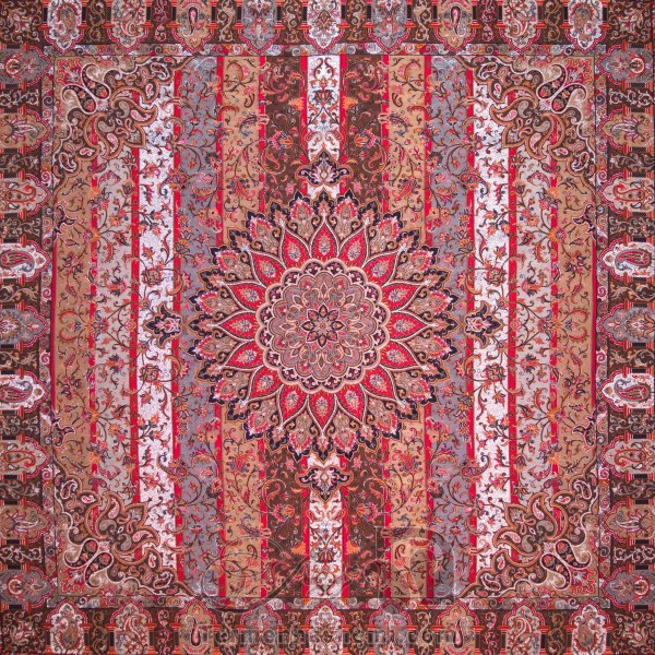 رومیزی ترمه طرح الوان - مربع ‍۱۰۰×۱۰۰ سانتی متر - رنگ قهوه ای تار مشکی