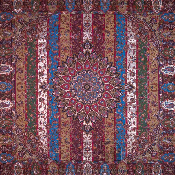 رومیزی ترمه طرح الوان - مربع ‍۱۰۰×۱۰۰ سانتی متر - رنگ زرشکی تار مشکی