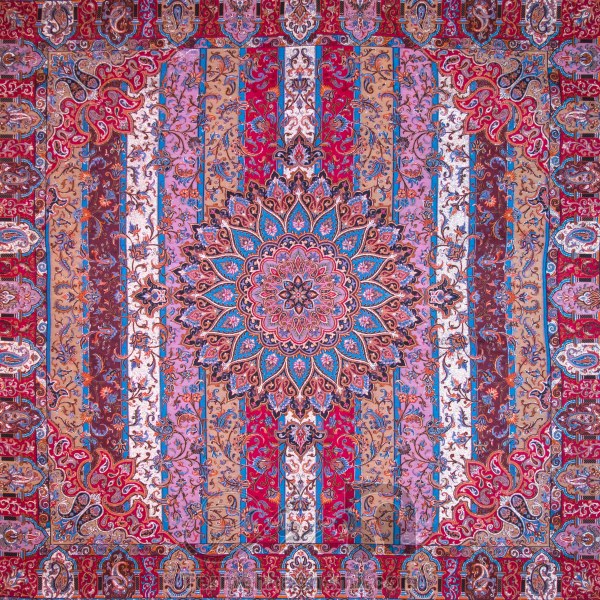 رومیزی ترمه طرح الوان - مربع ‍۱۰۰×۱۰۰ سانتی متر - رنگ قرمز تار مشکی