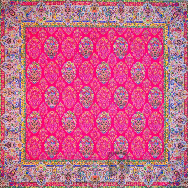 رومیزی ترمه طرح ظل السلطان - مربع ‍۱۰۰×۱۰۰ سانتی متر - رنگ قرمز مات تار مشکی