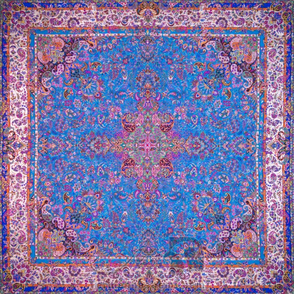 رومیزی ترمه طرح سپهر -  مربع ‍۱۰۰×۱۰۰ سانتی متر - رنگ فیروزه ای تار مشکی