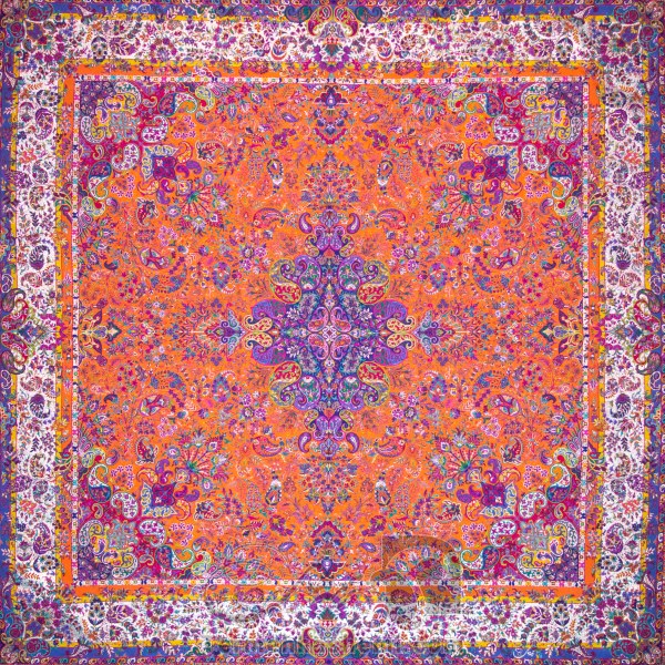 رومیزی ترمه طرح سپهر -  مربع ‍۱۰۰×۱۰۰ سانتی متر - رنگ نارنجی تار مشکی