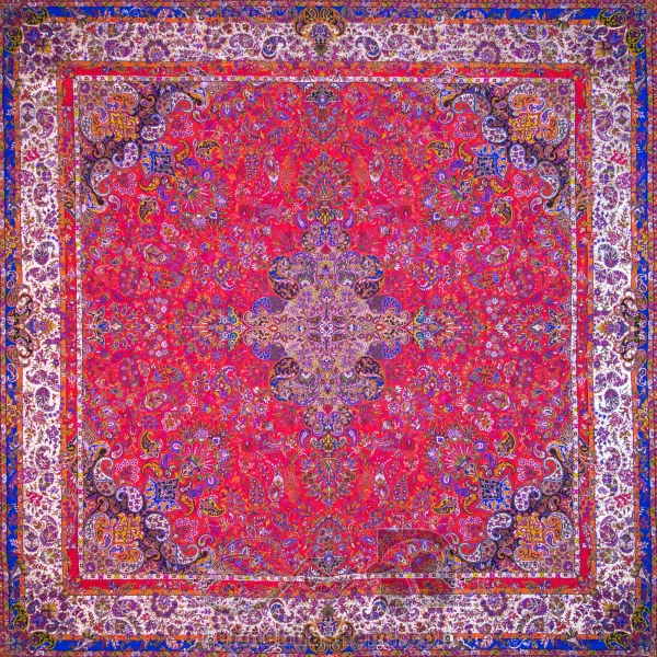 رومیزی ترمه طرح سپهر -  مربع ‍۱۰۰×۱۰۰ سانتی متر - رنگ قرمز تار مشکی