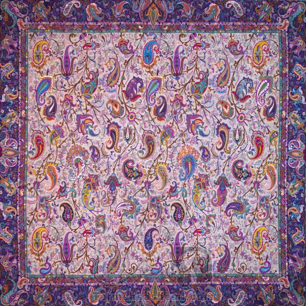 رومیزی ترمه طرح زندیه - مربع 100×100 سانتی متر - رنگ کرم کم رنگ با سرمه ای تار مشکی