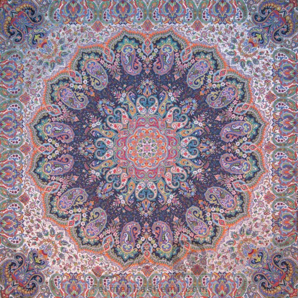 رومیزی ترمه طرح شاهدخت - مربع 100×100 سانتی متر - رنگ مشکی تار مشکی