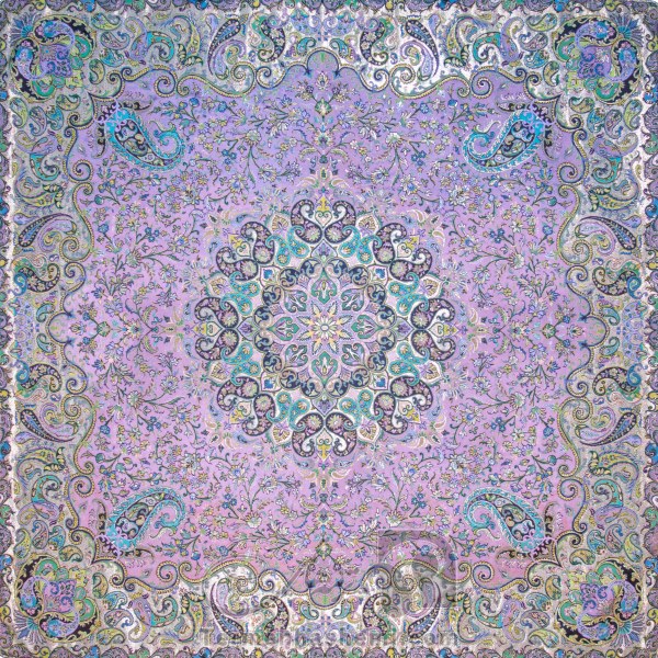 رومیزی ترمه طرح ستایش - مربع 100×100 سانتی متر - رنگ صورتی تار مشکی