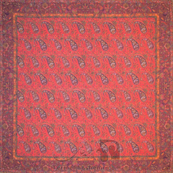 رومیزی ترمه طرح کج راه - مربع ‍۱۰۰×۱۰۰ سانتی متر - رنگ قرمز تار مشکی