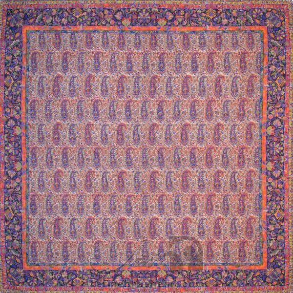 رومیزی ترمه طرح یاقوت سنتی - مربع ‍۱۰۰×۱۰۰ سانتی متر - رنگ کرم تار مشکی